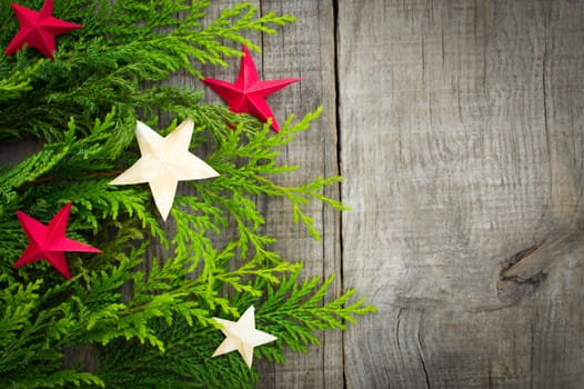 Christmas Decoration concept with stars on wood background