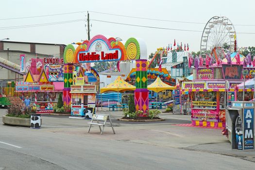 INDIANAPOLIS, INDIANA - AUGUST 19: Entrance to Kiddie Land and rides on the Midway of the Indiana State Fair on August 19, 2011. This very popular fair hosts more than 850,000 people every August.