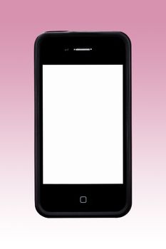 An Apple iPhone4 with blank screen (add text). This iphone also has an outer rubber edge case.