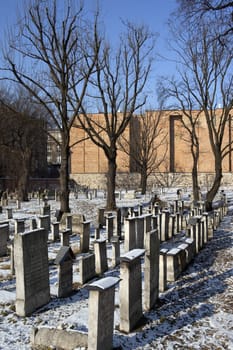 The old Jewish Remu'h cemetery in the Kazimierz district in the city of Krakow in Poland.