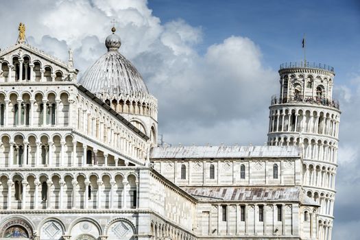 Picture of the Cathedral Santa Maria Assunta and Leaning Tower of Pisa at the Miracles place in Italy, Europe