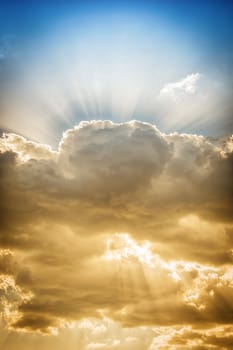 Picture of dramatic cloud with sunbeams in the sky