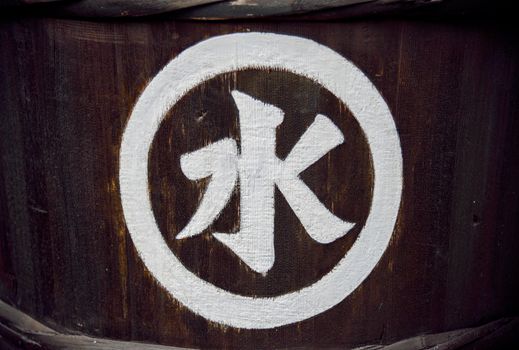 Japanese word on Wooden bin