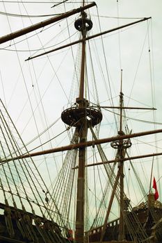 Mast of a reproduction of a galeon, close view