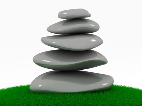 massage stones with grass on a white background