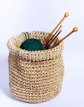 knitting tools in the basket