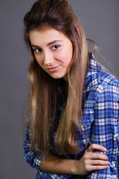 Portrait of the sad model with beautiful hair