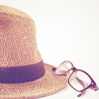 Summer straw hat with glasses with retro filter