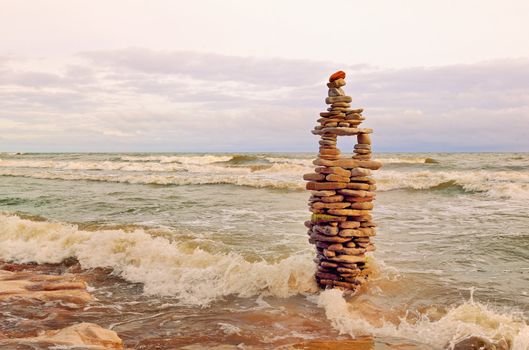 Pile of stones on the sea beach