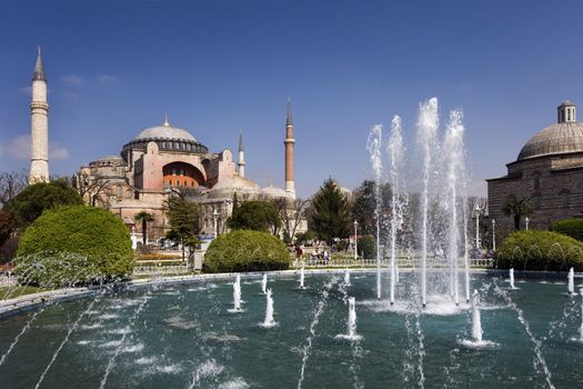 The Hagia Sophia Mosque in the Sultanhamet district of Istanbul in Turkey