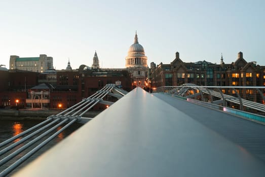 View to St Pauls from Millenium Bridge. London. UK