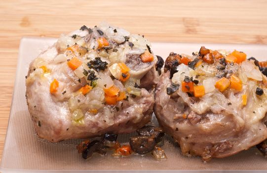 Peasant Foods, ossobuco on wooden board