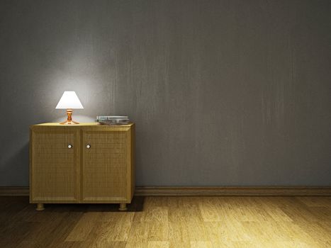 Dresser and lamp near the old wall