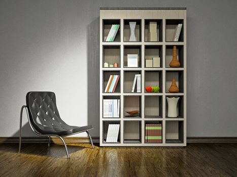 Armchair and shelf near the old wall