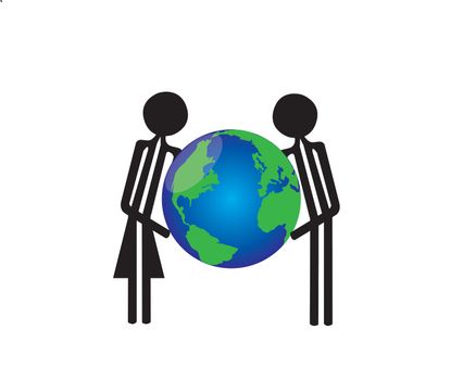 man and woman carrie the world