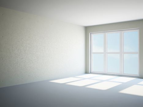 Empty room with cement wall and panoramic windows