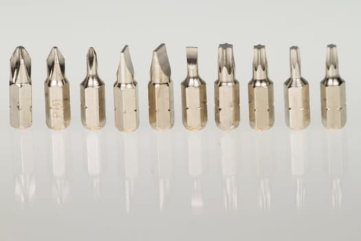 Screwdriver and torx bits  on isolated white background