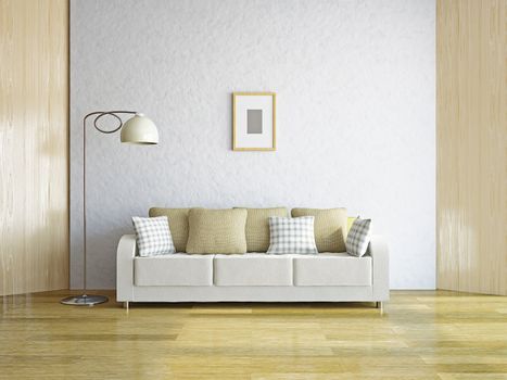 Livingroom with sofa near the wall