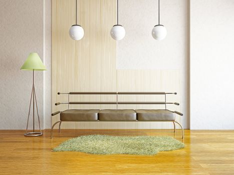 Livingroom with sofa near the wall