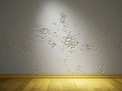 The old grey cement wall and  wooden floor