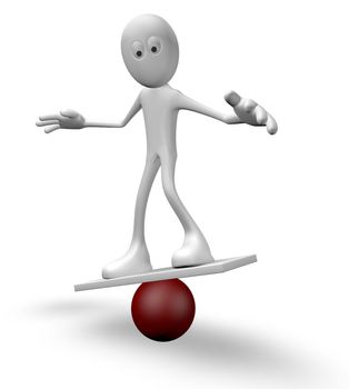 cartoon guy balancing on sphere - 3d illustration