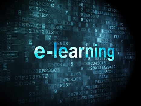 Education concept: pixelated words E-learning on digital background, 3d render