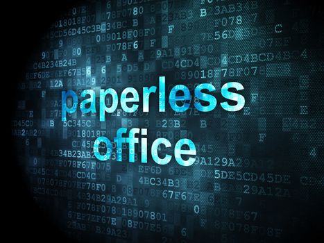Finance concept: pixelated words Paperless Office on digital background, 3d render