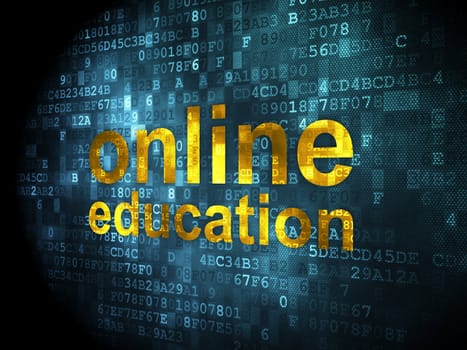 Education concept: pixelated words Online Education on digital background, 3d render