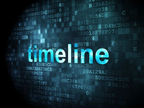 Timeline concept: pixelated words Timeline on digital background, 3d render