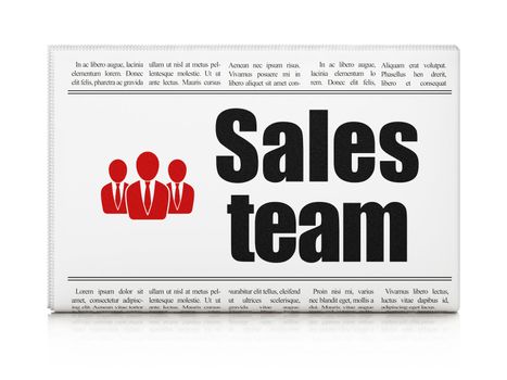 Marketing news concept: newspaper headline Sales Team and Business People icon on White background, 3d render