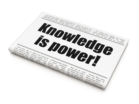 Education news concept: newspaper headline Knowledge Is power! on White background, 3d render