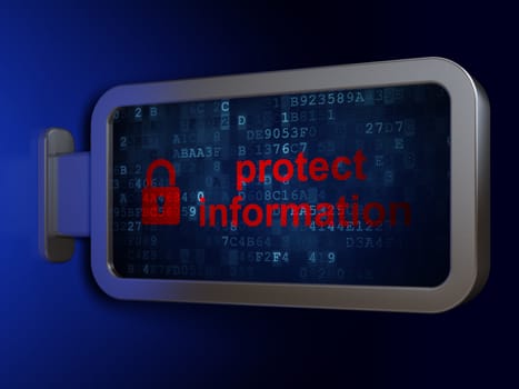 Protection concept: Protect Information and Closed Padlock on advertising billboard background, 3d render