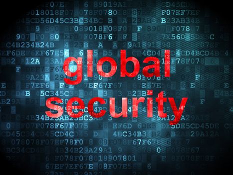 Security concept: pixelated words Global Security on digital background, 3d render
