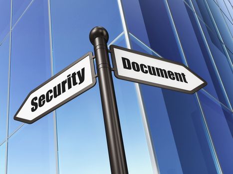 Safety concept: Document Security on Building background, 3d render