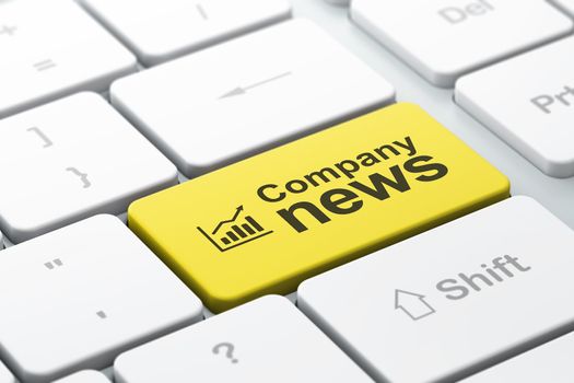 News concept: computer keyboard with Growth Graph icon and word Company News, selected focus on enter button, 3d render