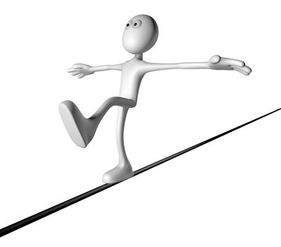 cartoon guy balances - 3d illustration