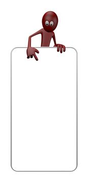 cartoon guy and blank white sign - 3d illustration