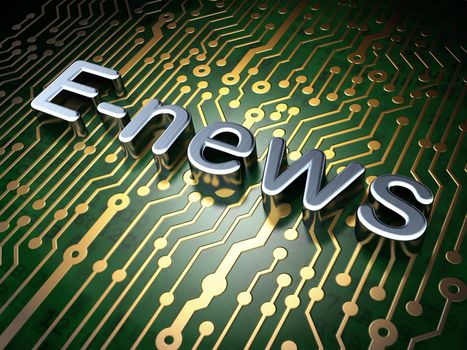 News concept: circuit board with word E-news, 3d render