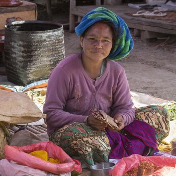 Everyday scene on a market in the ancient city of Bagan in Mayanmar (Burma).