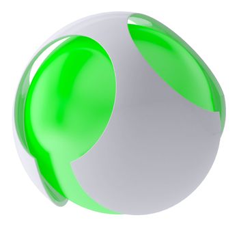 3d glow green abstract sphere. 3d render isolated on white background