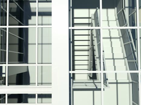 Architecture: staircase and windows. 3d render. Top view