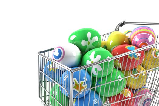 Shopping cart full of Easter eggs
