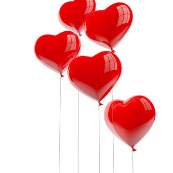 Red heart balloons isolated on white background