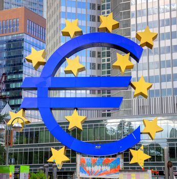 FRANKFURT, GERMANY - JUL 12: European Central Bank in Frankfurt with Euro Sign