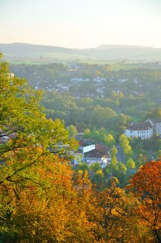 Autumn yellow trees on Frauenberg in Fulda, Hessen, Germany