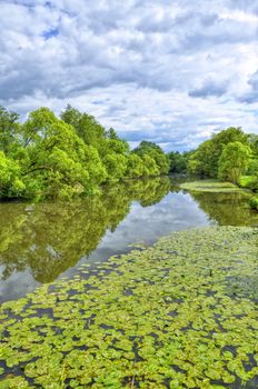 Fulda river in Aueweiher Park  in Fulda, Hessen, Germany