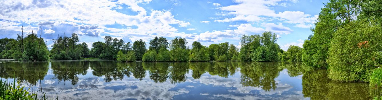 Fulda river in Aueweiher Park  in Fulda, Hessen, Germany (panorama)