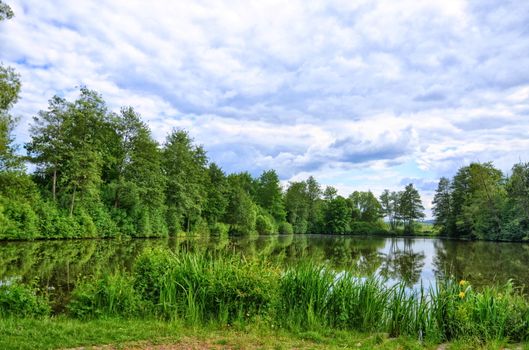 Fulda river in Aueweiher Park  in Fulda, Hessen, Germany