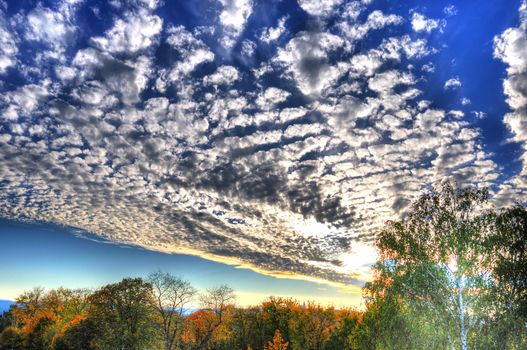 HDR mysterious colorful sky with clouds in Fulda, Hessen, Germany