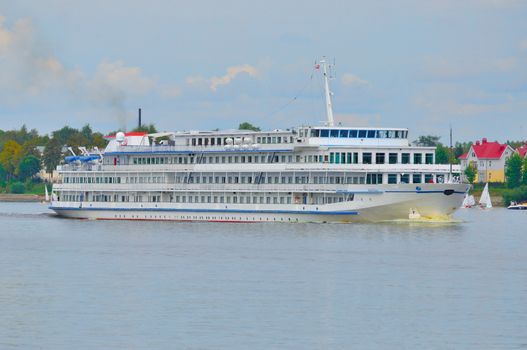 Motor ships in Volga river, Yaroslavl, Russia